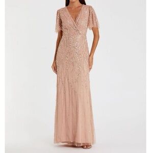 Mac Duggal Wrap Effect Surplice Bodice Leaty
Embellished Flutter Sleeves Gown